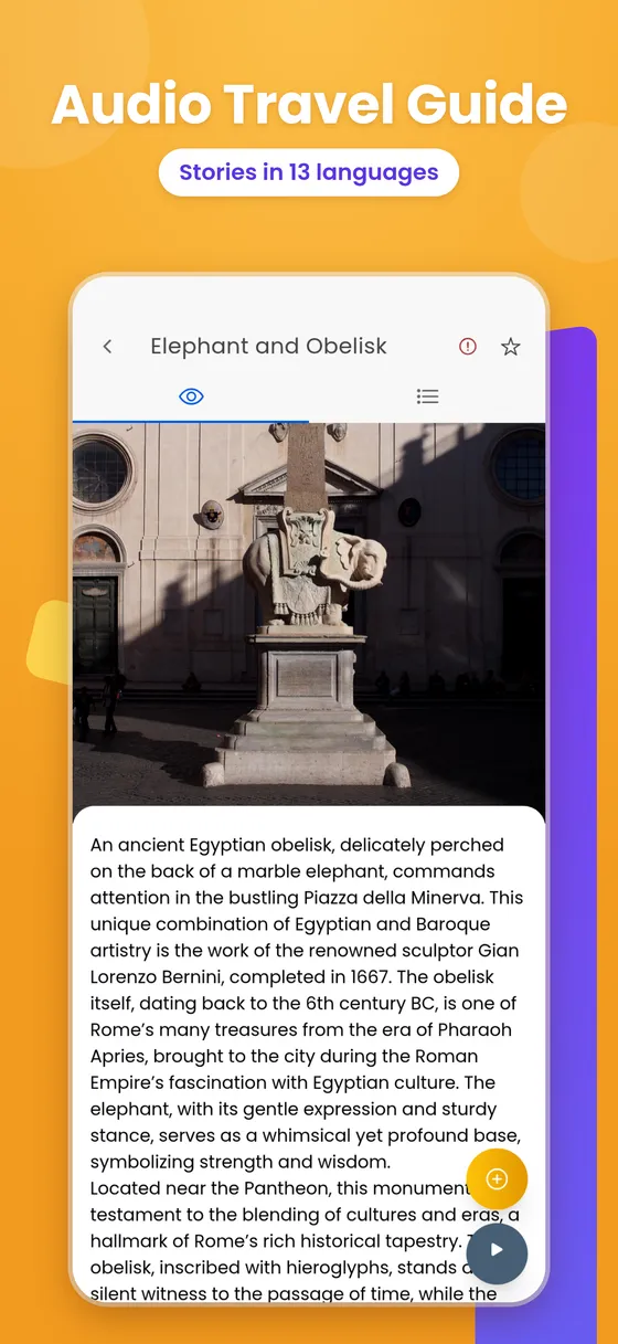 Travo audio travel guide showing the story of the Elephant and Obelisk in Rome.