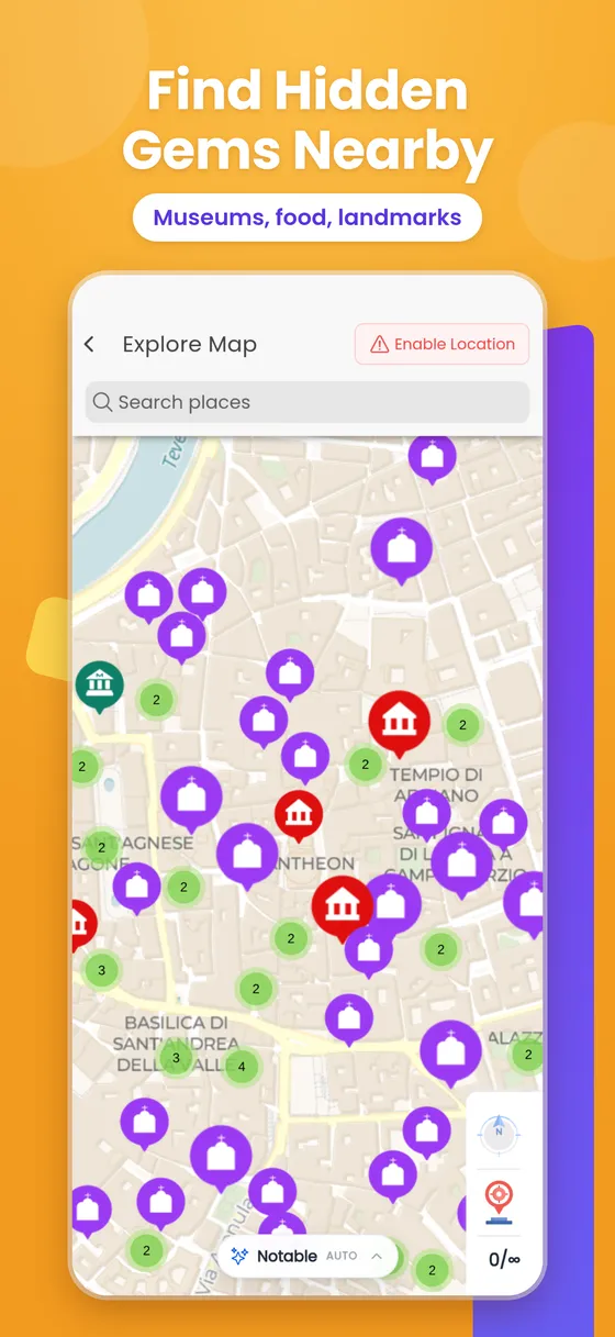 Travo explore map showing museums and landmarks near the Pantheon in Rome.